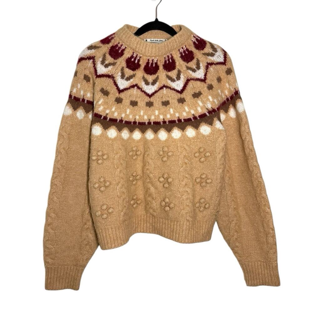 Scotch And Soda Beige Burgundy Alpaca Wool Blend Fair Isle Tulip Sweater Small
